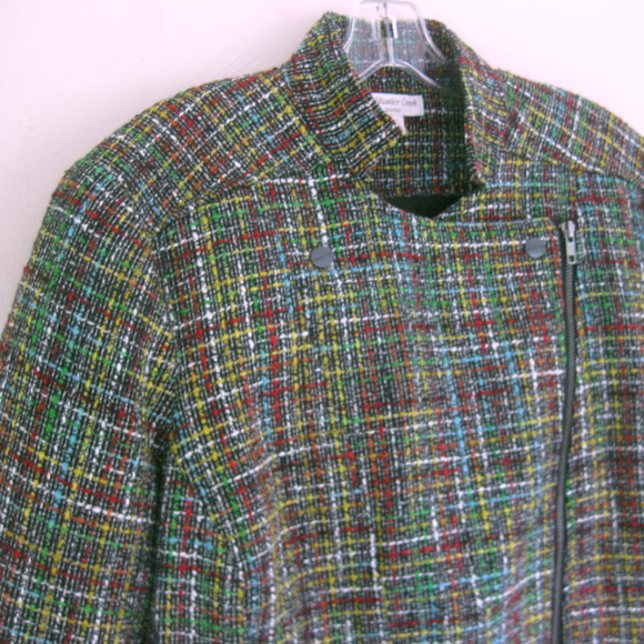 NWT Plaid zip jacket W 18 Multi Zipper trim Pockets Boucle Lined 1X Fall Plus - Picture 2 of 6
